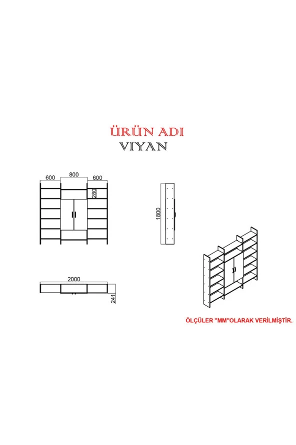 Kalender Dekor Viyan Kapaklı Kitaplık Vyn03 - 3