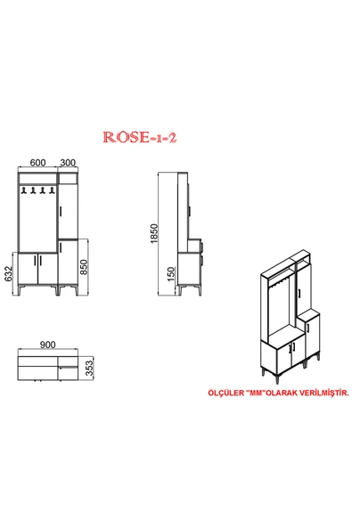 Kalender Dekor Rose-1-2 Portmanto Vestiyer Ayakkabılık - Resim 6