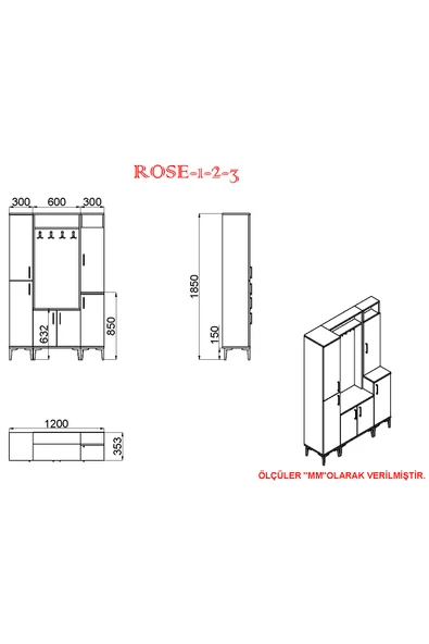 Kalender Dekor Rose-1-2-3 Portmanto Vestiyer Ayakkabılık - Resim 5