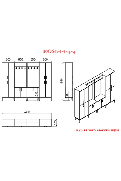 Kalender Dekor Rose-1-1-4-4 Portmanto Vestiyer Ayakkabılık - Resim 6
