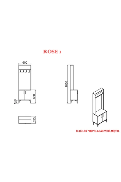 Kalender Dekor Rose-1 Rs04 Portmanto Vestiyer Ayakkabılık - Resim 4