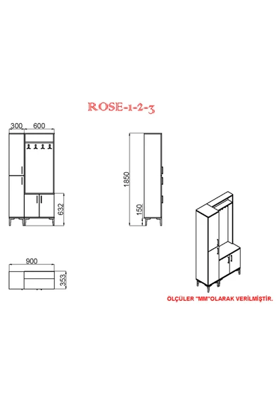Kalender Dekor Rose-1-3 Portmanto Vestiyer Ayakkabılık - Resim 5