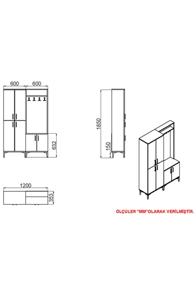 Kalender Dekor Rose-1-4 Portmanto Vestiyer Ayakkabılık - Resim 5