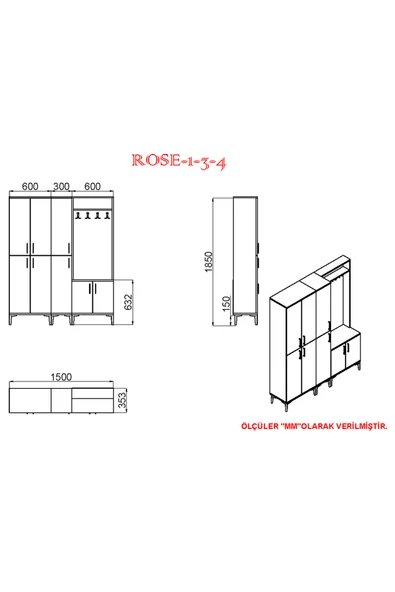 Kalender Dekor Rose-1-3-4 Portmanto Vestiyer Ayakkabılık - Resim 6