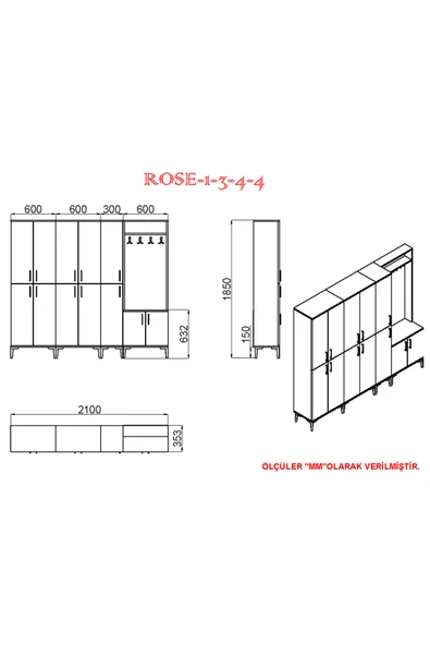 Kalender Dekor Rose-1-3-4-4 Portmanto Vestiyer Ayakkabılık - Resim 6