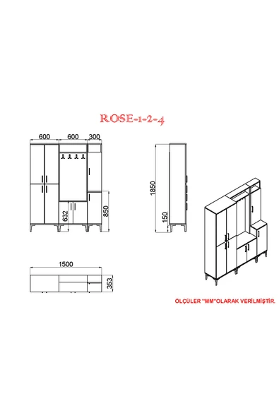 Kalender Dekor Rose-1-2-4 Portmanto Vestiyer Ayakkabılık - Resim 6