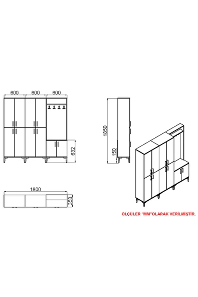 Kalender Dekor Rose-1-4-4 Portmanto Vestiyer Ayakkabılık - Resim 6