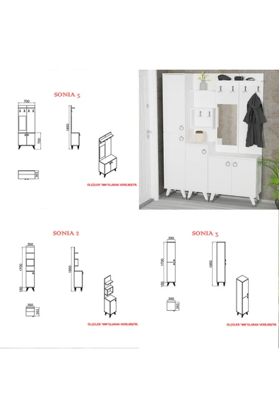 Kalender Dekor Sonia-5-2-3 Sn02 Ayakkabılık Vestiyer Portmanto - Resim 5