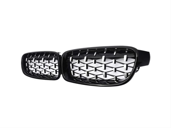 Bmw 3 Uyumlu Serisi F30 2012-2018 Böbrek Diamond Panjur Piano Black- - Resim 2