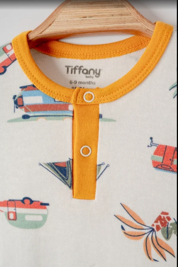 uğurböceğiçocuk Tiffany Baby Caravan Theme Yarım Kol Kısa Bebek Tulumu 12026 - 3