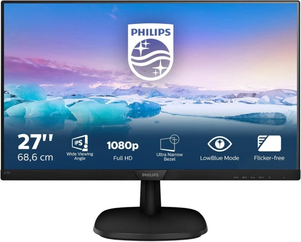 PHILIPS 273V7QJAB VLine 27" LED IPS 5ms 75hz 1920x1080 FullHD VGA HDMI DP Multimedya (VESA) Siyah Monitör