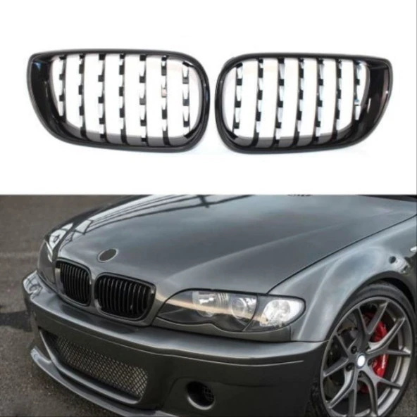 Bmw 3 Uyumlu Serisi 2002-2004 E46 Diamond Panjur (Böbrek) Piano Black Çerçeve - 4