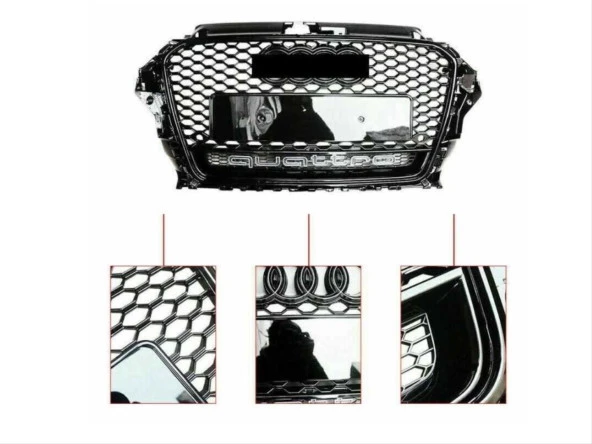 Audi A3 Uyumlu 2013-2016 Panjur Rs3 Siyah - Quatro Yazılı - 2