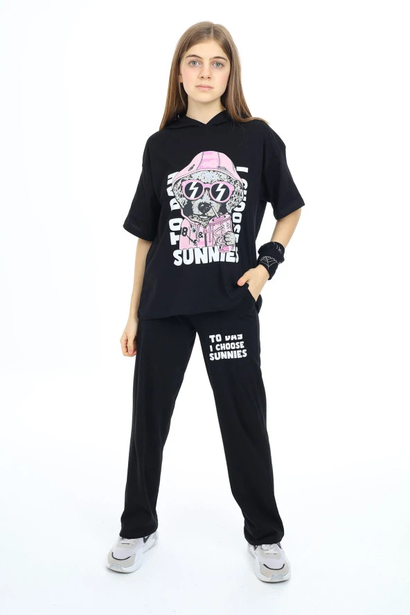 Kız Çocuk Kapüşonlu Yazlık Takım 9-14 Yaş LX301 - 12