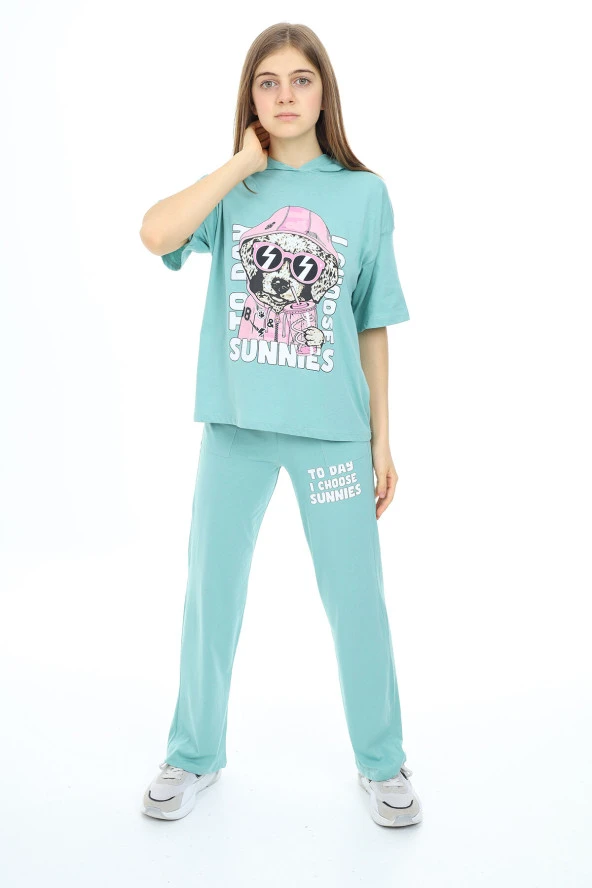 Kız Çocuk Kapüşonlu Yazlık Takım 9-14 Yaş LX301 - 5