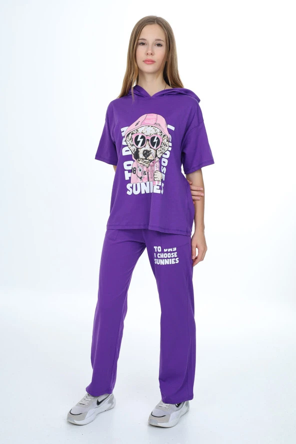 Kız Çocuk Kapüşonlu Yazlık Takım 9-14 Yaş LX301 - 7