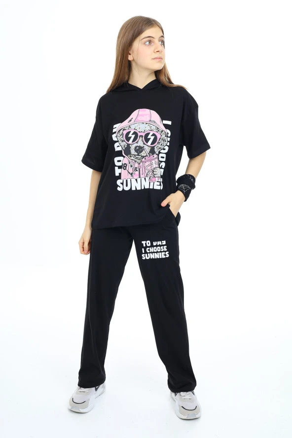 Kız Çocuk Kapüşonlu Yazlık Takım 9-14 Yaş LX301 - 2