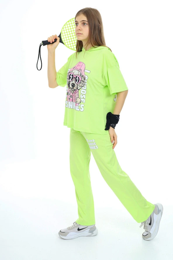 Kız Çocuk Kapüşonlu Yazlık Takım 9-14 Yaş LX301 - 4