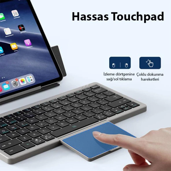 Coofbe 2in1 Telefon Tablet Laptop Bluetooth Kablosuz Klavye Touchpad Ve Stand Şarjlı Bluetooth Klavye - 4