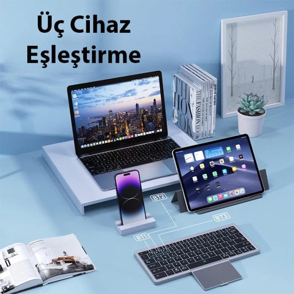 Coofbe 2in1 Telefon Tablet Laptop Bluetooth Kablosuz Klavye Touchpad Ve Stand Şarjlı Bluetooth Klavye - 5