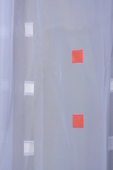 TERGAL KIRMIZI-BEYAZ KARELİ BEYAZ RENK TEK KANAT Hazır Dikilmiş Pileli Fon Perde 300*260 Cm - Resim 3