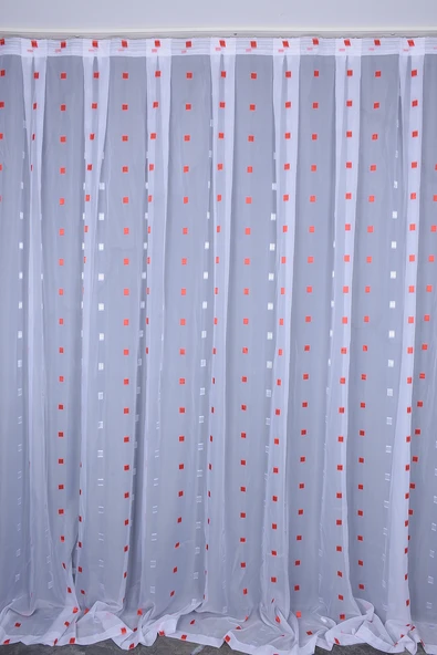 TERGAL KIRMIZI-BEYAZ KARELİ BEYAZ RENK TEK KANAT Hazır Dikilmiş Pileli Fon Perde 300*260 Cm ürün görseli 1