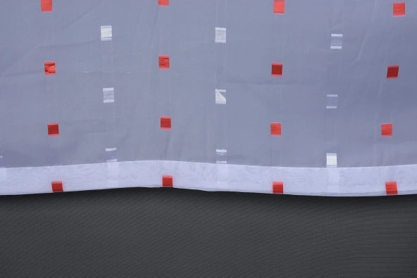 TERGAL KIRMIZI-BEYAZ KARELİ BEYAZ RENK TEK KANAT Hazır Dikilmiş Pileli Fon Perde 300*260 Cm - Resim 7