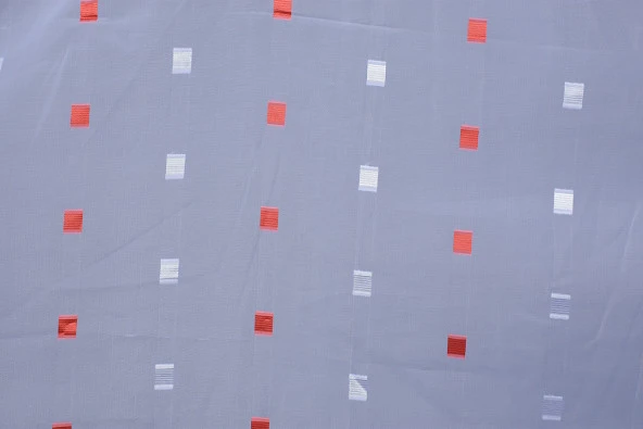 TERGAL KIRMIZI-BEYAZ KARELİ BEYAZ RENK TEK KANAT Hazır Dikilmiş Pileli Fon Perde 300*260 Cm - Resim 8