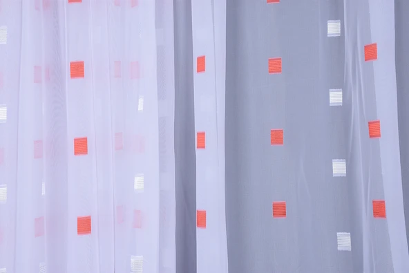 TERGAL KIRMIZI-BEYAZ KARELİ BEYAZ RENK TEK KANAT Hazır Dikilmiş Pileli Fon Perde 300*260 Cm - Resim 6