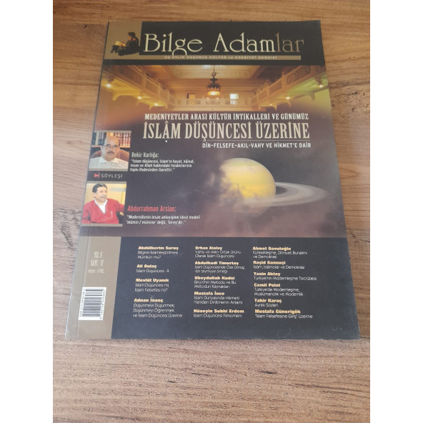 BİLGE ADAMLAR DERGİSİ YIL:5 SAYI:17 "İSLAM DÜŞÜNCESİ ÜZERİNE" (İKİNCİ EL ÜRÜN)