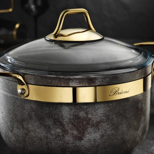 Brioni Royal Stone 7 Parça Tencere Seti - Kumtaşı/Altın - 8