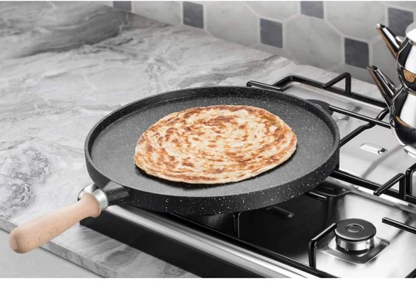 Bondy Premium Döküm Granit Çift Taraflı Izgara&Gözleme Tavası - 35 Cm - Resim 2