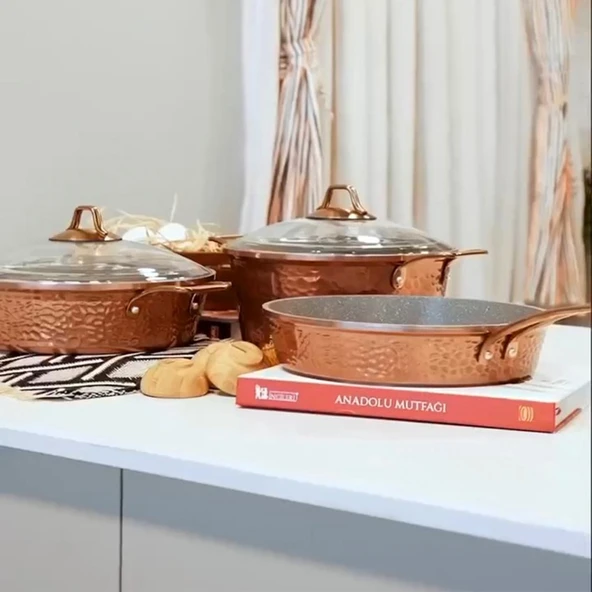 Brioni Copper 7 Parça Tencere Seti - Bakır - 2