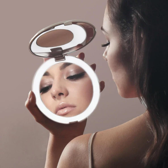 Valkyrie 1X 5X LED Işıklı Makyaj Aynası - Cep Çanta Cüzdan Aynası - 4