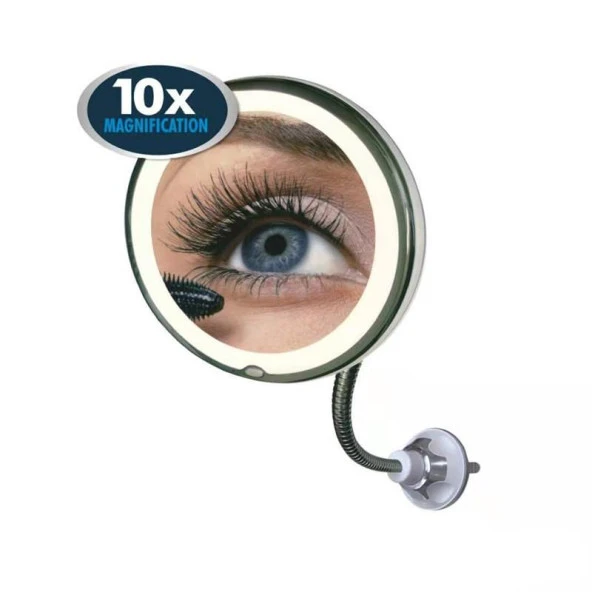Valkyrie 10X Zoom Büyüteç LED Işıklı Esnek Makyaj Kişisel Bakım Aynası - Güçlü Vantuzlu Kavrama - 360 Flex Bağlantı