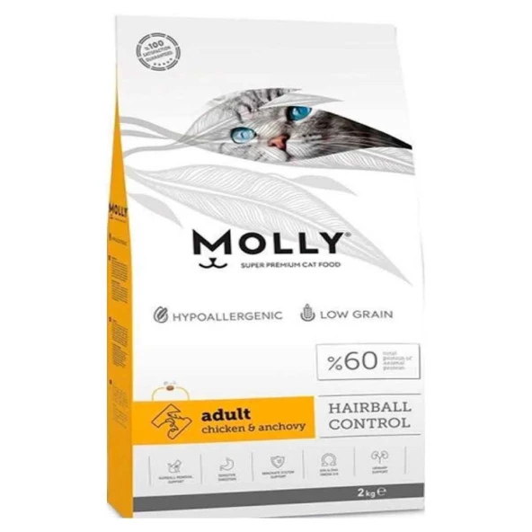 Molly Hipoalerjenik Düşük Tahıllı Tavuklu ve Hamsili Yetişkin Kedi Maması 2 kg