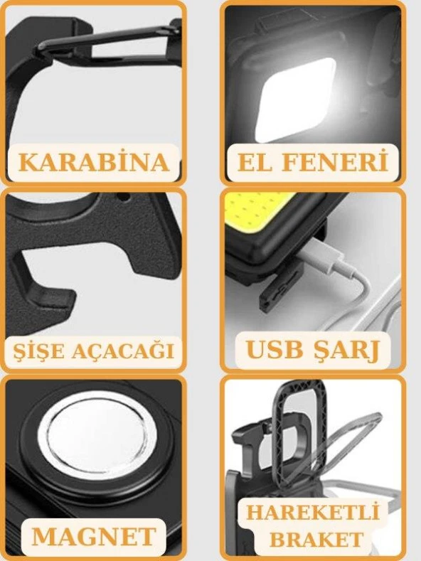 3 Adet LED Mini Anahtarlık Fener Şarjlı Kamp Balıkçı Tamirci Için Çalışma Feneri Çok Fonksiyonlu Taşınabilir - 2