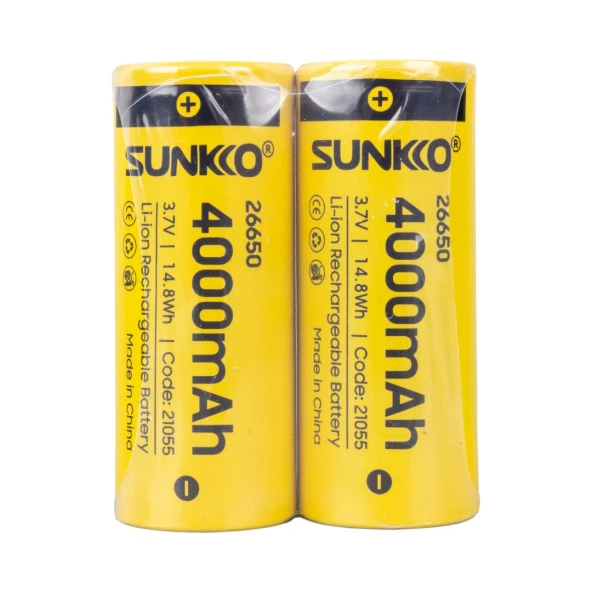 SUNKKO 3.7 VOLT 4000 MAH 26650 ŞARJ EDİLEBİLİR PİL (2Lİ PAKET FİYATI) - 2