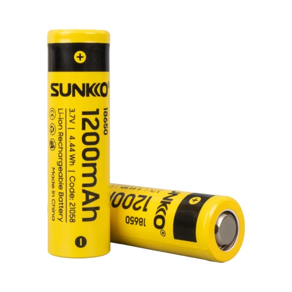 SUNKKO 3.7 VOLT 1200 MAH 18650 ŞARJ EDİLEBİLİR PİL (2Lİ PAKET FİYATI)