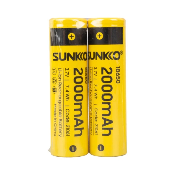 SUNKKO 3.7 VOLT 2000 MAH 18650 ŞARJ EDİLEBİLİR PİL (2Lİ PAKET FİYATI) - 2
