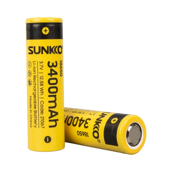 SUNKKO 3.7 VOLT 3400 MAH 18650 ŞARJ EDİLEBİLİR PİL (2Lİ PAKET FİYATI)