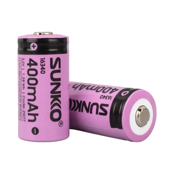 SUNKKO IFR 3.2 VOLT 400 MAH 16340 ŞARJ EDİLEBİLİR PİL (2Lİ PAKET FİYATI)