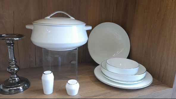 Evaliza Hanedan 2mm Shiny Platin 60 Parça 12 Kişilik Yemek Takımı - 2