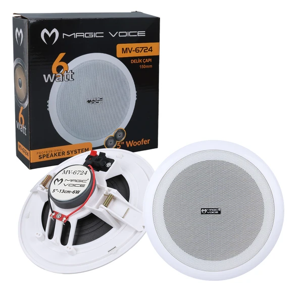 Magicvoice MV-6724 13 CM 6 Watt 8 Ohm 5" Beyaz Trafosuz Alçıpan Hoparlör - 5