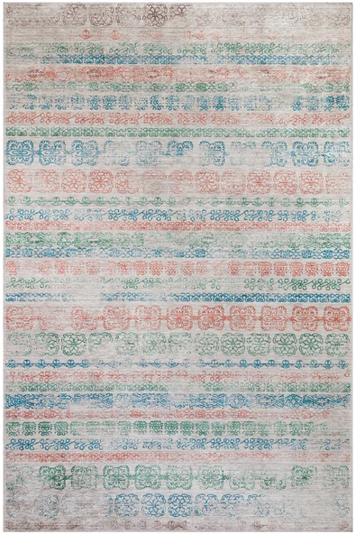 Kilim Desenli Pamuk Taban Yıkanabilir Baskılı Halı  BEJ 100X200