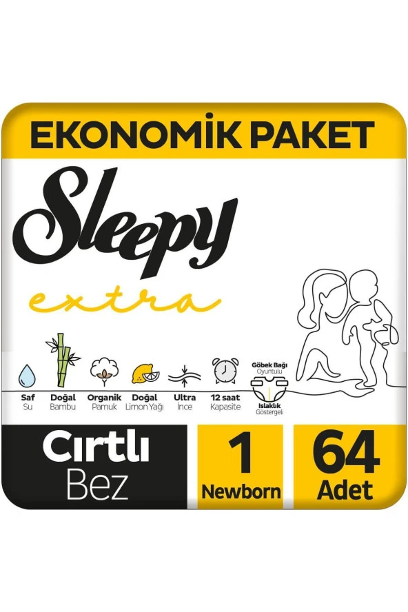 Sleepy Extra Günlük Aktivite 1 Numara Newborn 64'lü Bebek Bezi