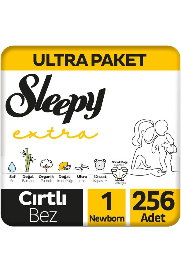 Sleepy Extra Günlük Aktivite Ultra Paket 1 Numara Newborn 256'lı Bebek Bezi