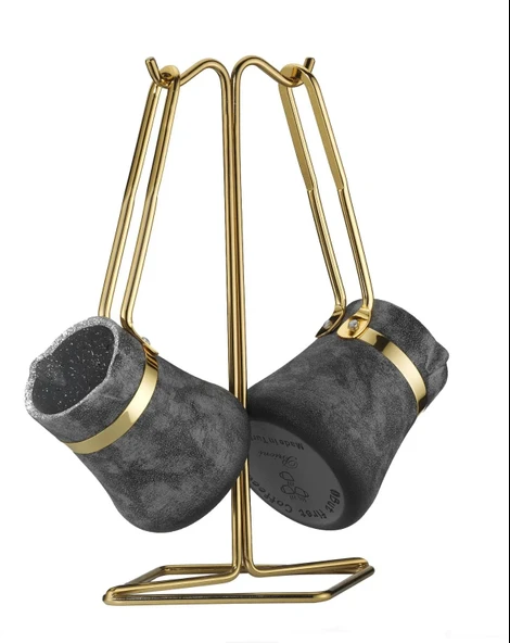 Brioni Royal Stone 3 Parça Cezve Takımı - Kumtaşı/Altın ürün görseli