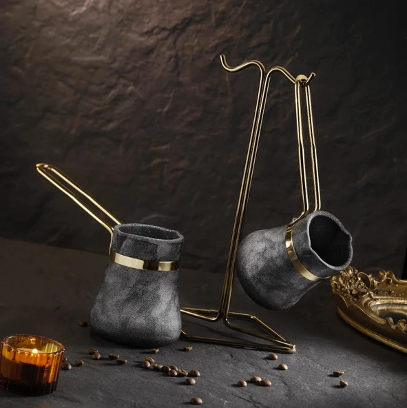 Brioni Royal Stone 3 Parça Cezve Takımı - Kumtaşı/Altın - Resim 2