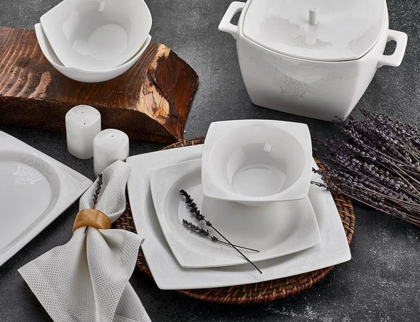 Aryıldız Bone Square Porselen 60 Parça Yemek Takımı - 45001 ürün görseli 1